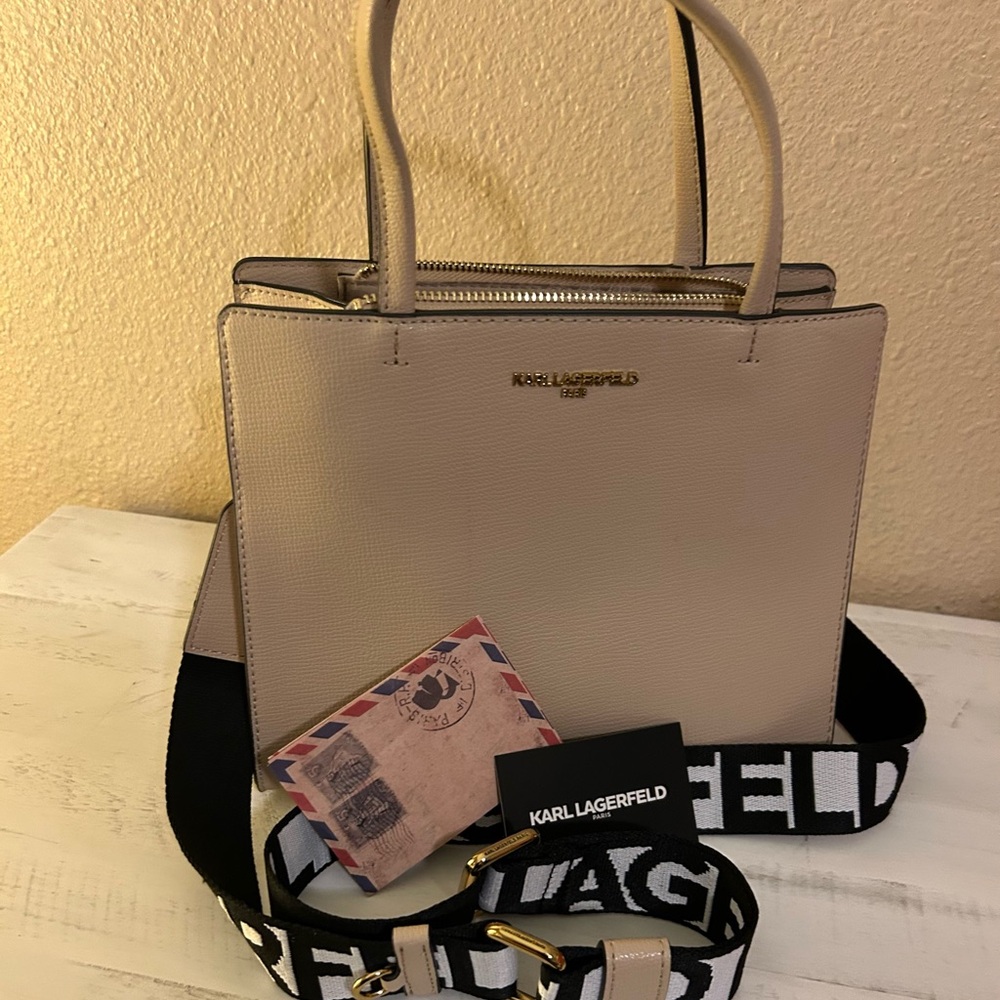 Karl Lagerfeld Cream Satchel with Black Strap